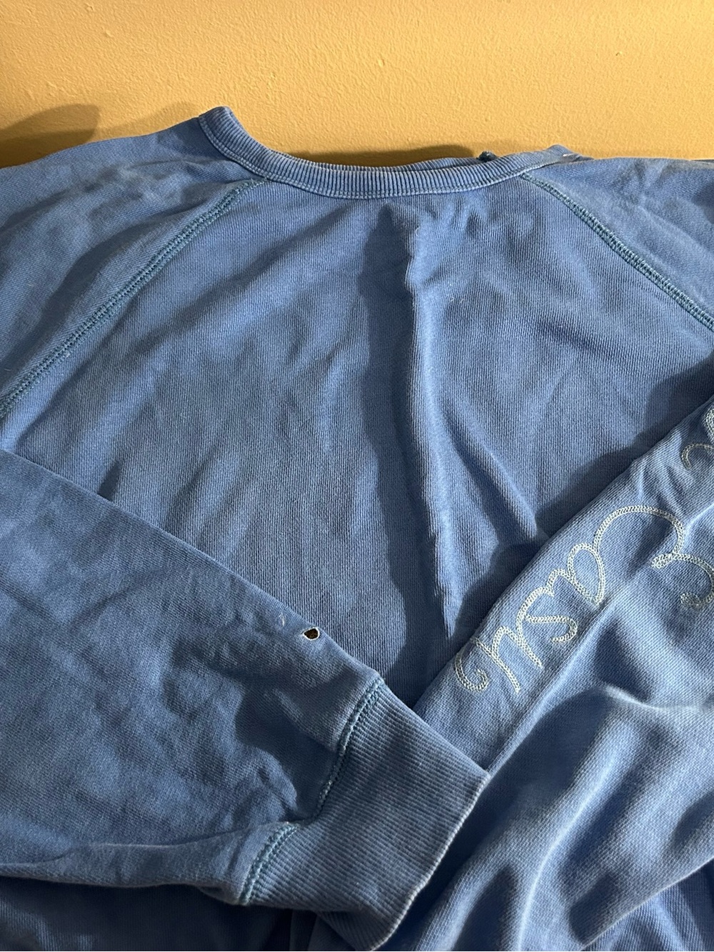 Z Supply Blue French Terry Sweatshirt Take It Easy Sleeve Embroidery Large